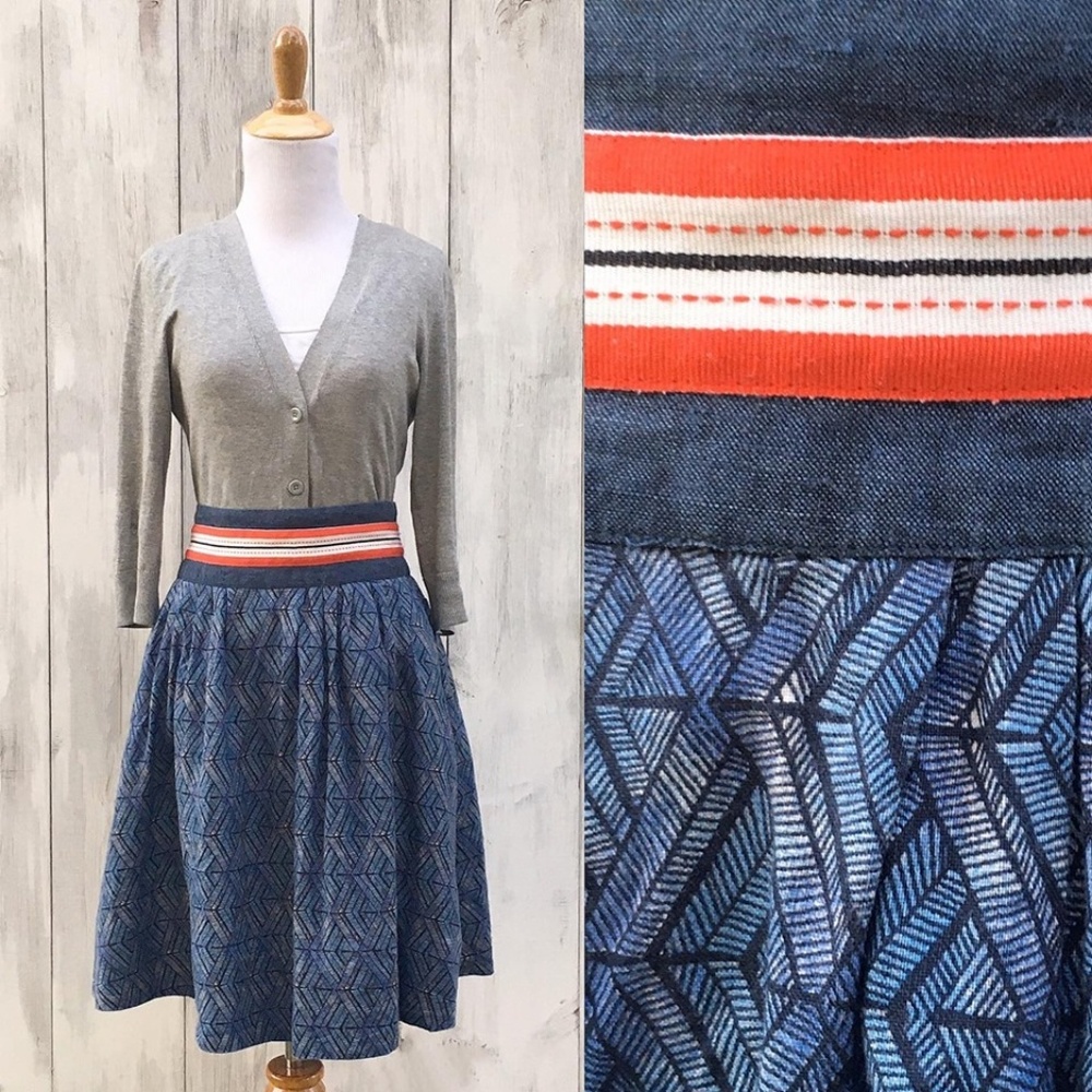 Tristan Retro Style Denim Blues A-Line Skirt